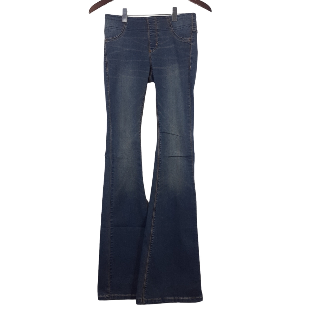 Free People Pull On Flare Bell Bottoms Dark Wash Jeans